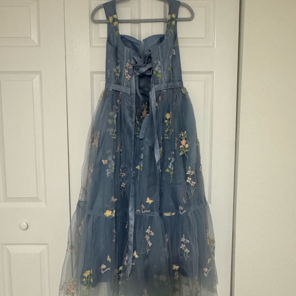 Floral Embroidered Blue Maxi Dress - Picture 4 of 9